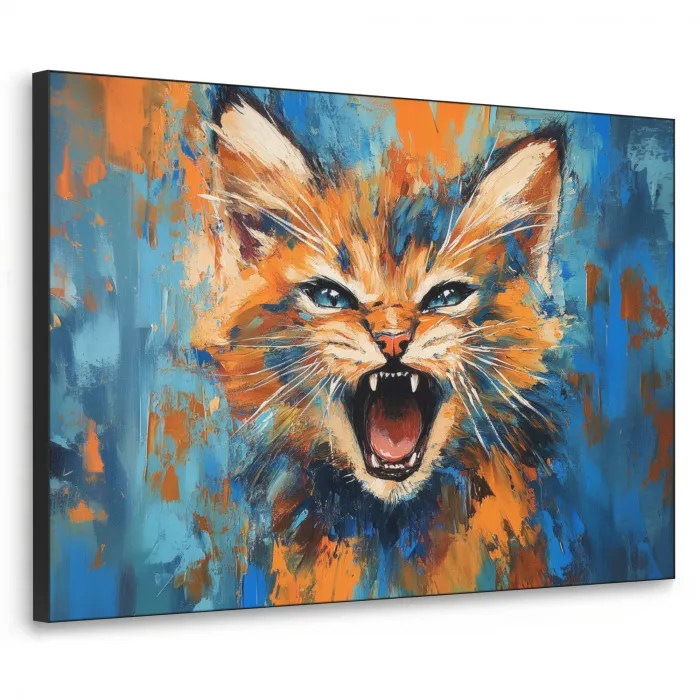 Kat - Kleurrijk - Oranje - Blauw Textielframe zwart klein -3d