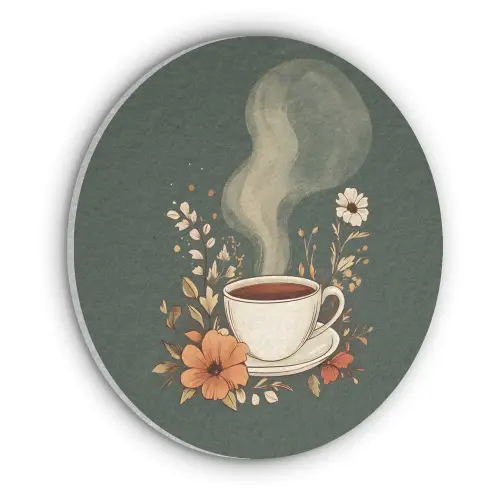 Kop - Bloemen - Groen - Koffie Akoestische PET Vilt - Rond klein -3d