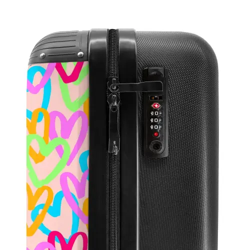 Kleurrijk hartjespatroon op pastelroze NBS - Handbagage koffer - Kinderen Unisex middel -slot