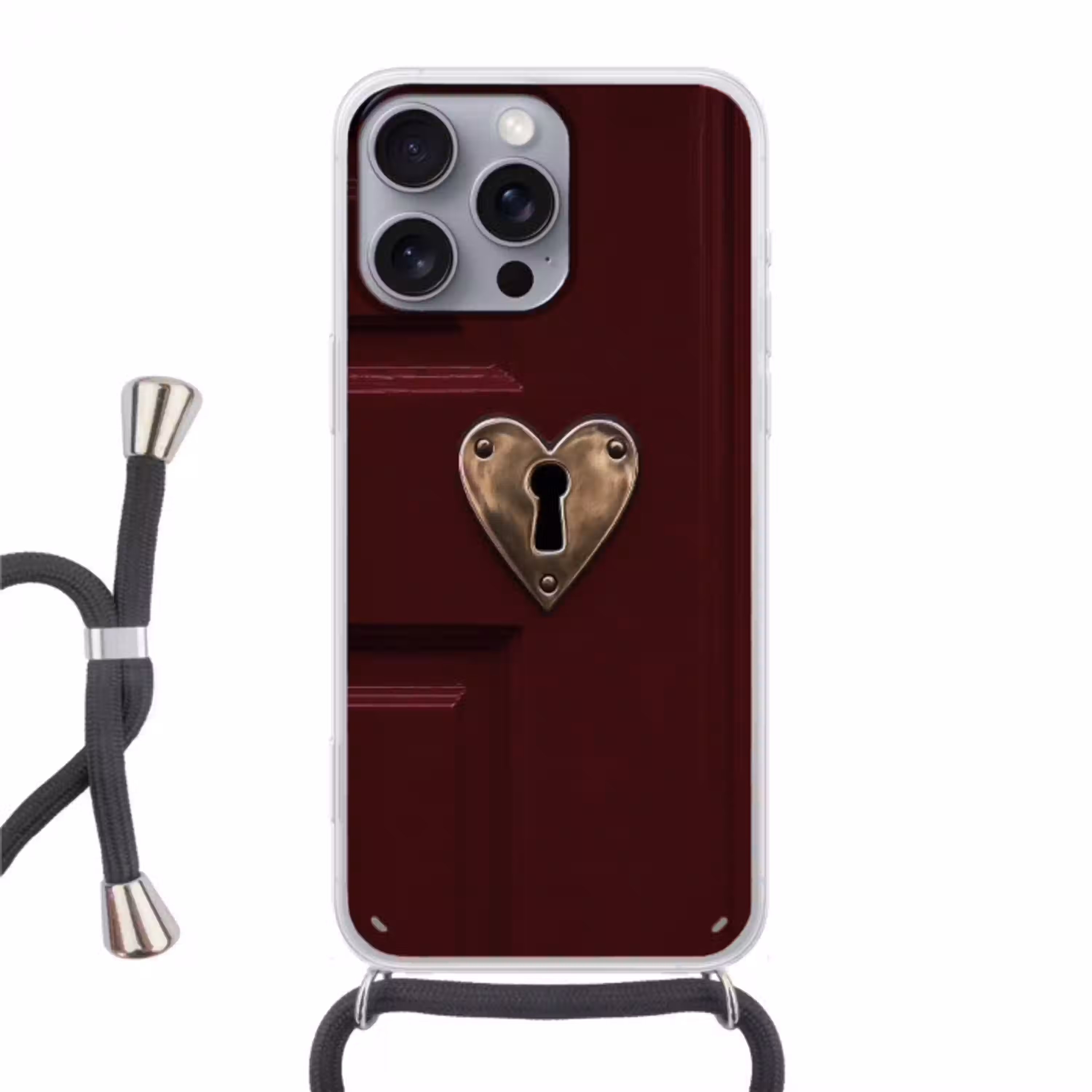 Bordeaux - Sleutelplaat - Hout - Deur Hoesje iPhone 16 Pro Max met koord klein -3d