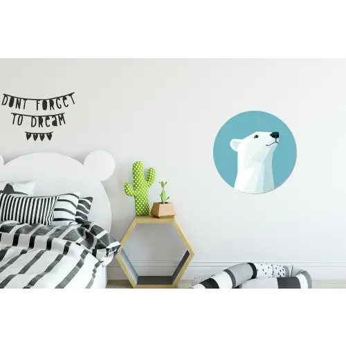 Ijsbeer - Lichtblauw - Minimalistisch Wandcirkel aluminium klein -kinderkamer