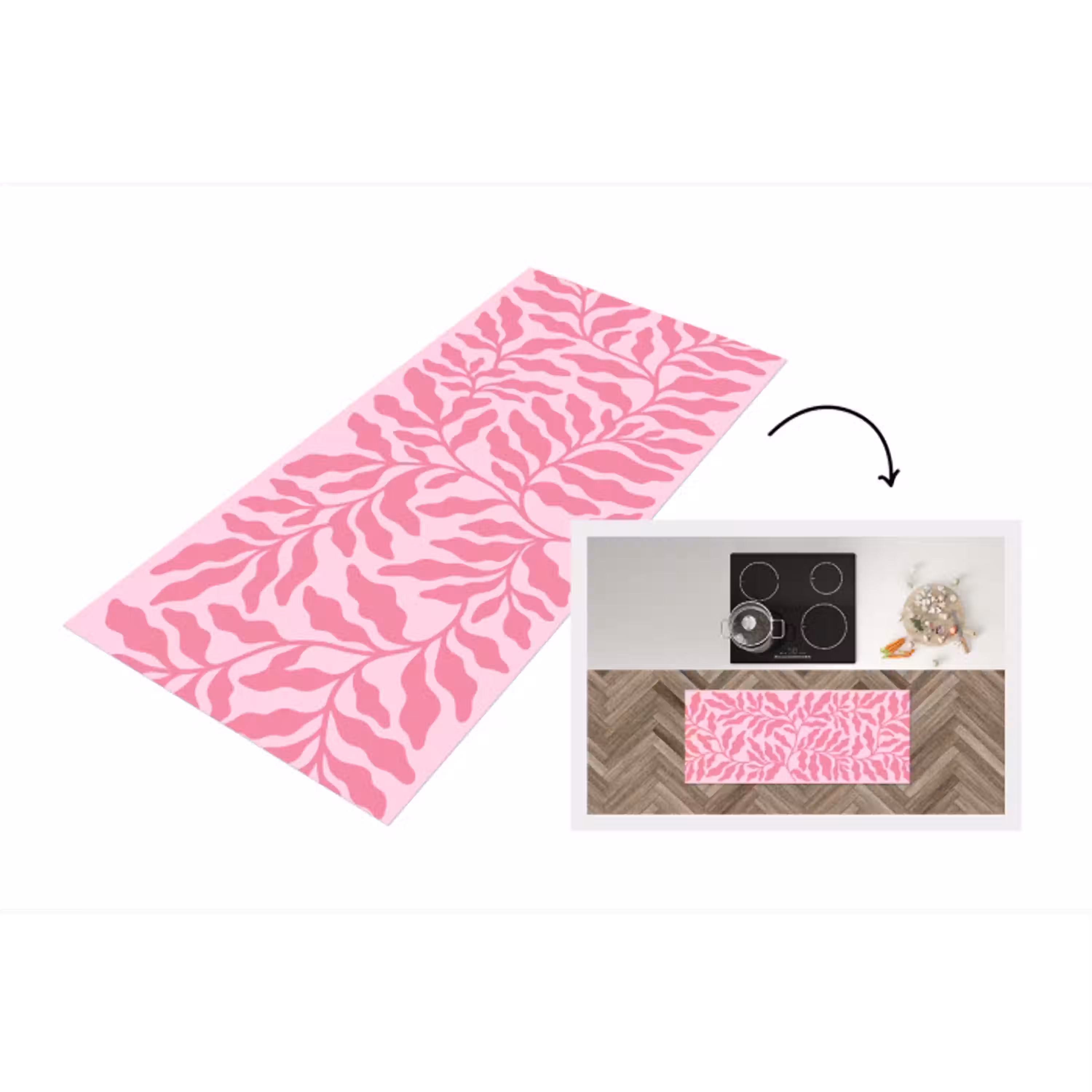 Planten - Organisch - Abstract - Modern - Roze Keukenloper - keukenmat middel -3d