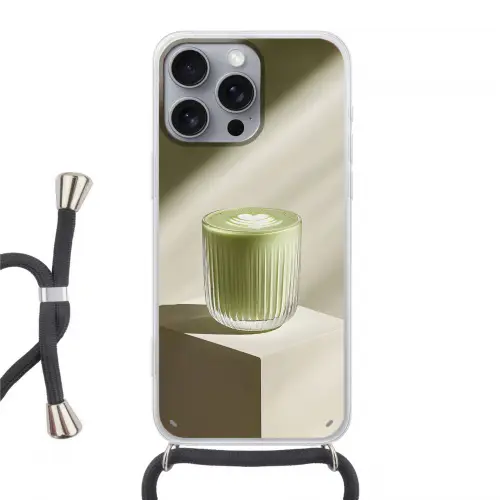 Matcha - Glas - Groen - Minimalistisch Hoesje iPhone 16 Pro Max met koord klein -3d