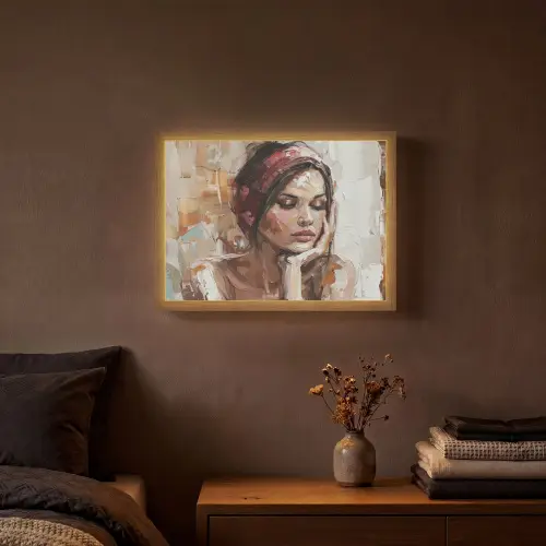 Vrouw - Verflook - Portret - Modern Light Box met batterij (Wandlamp) middel -sfeer4