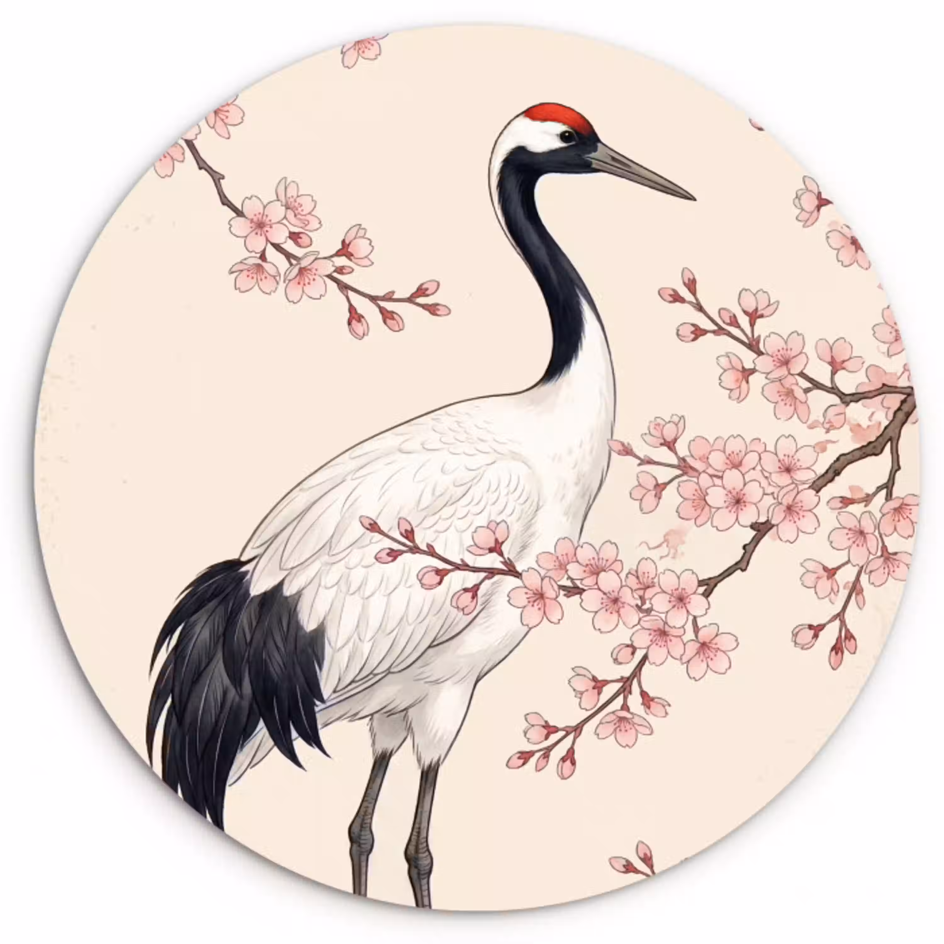 Aziatisch - Kraanvogel - Beige Wandcirkel kunststof plaat 5mm dik klein -3d