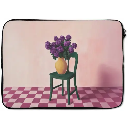 Stoel - Vaas - Bloemen - Geblokt laptophoes neopreen klein -zkaufland3dotto