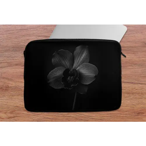 Zwart - Bloem - Orchidee laptophoes neopreen klein -tafel