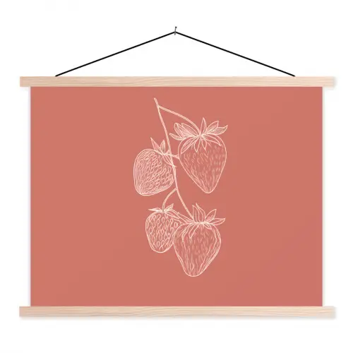 Minimalistisch - Illustratie - Aardbei - Tak textielposter latten blank klein -3d