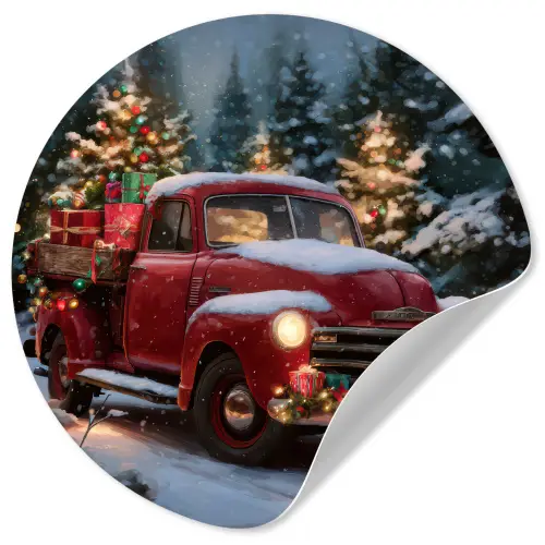 Kersttruck - Sneeuwbos - Rood Wandcirkel behangsticker klein -3d