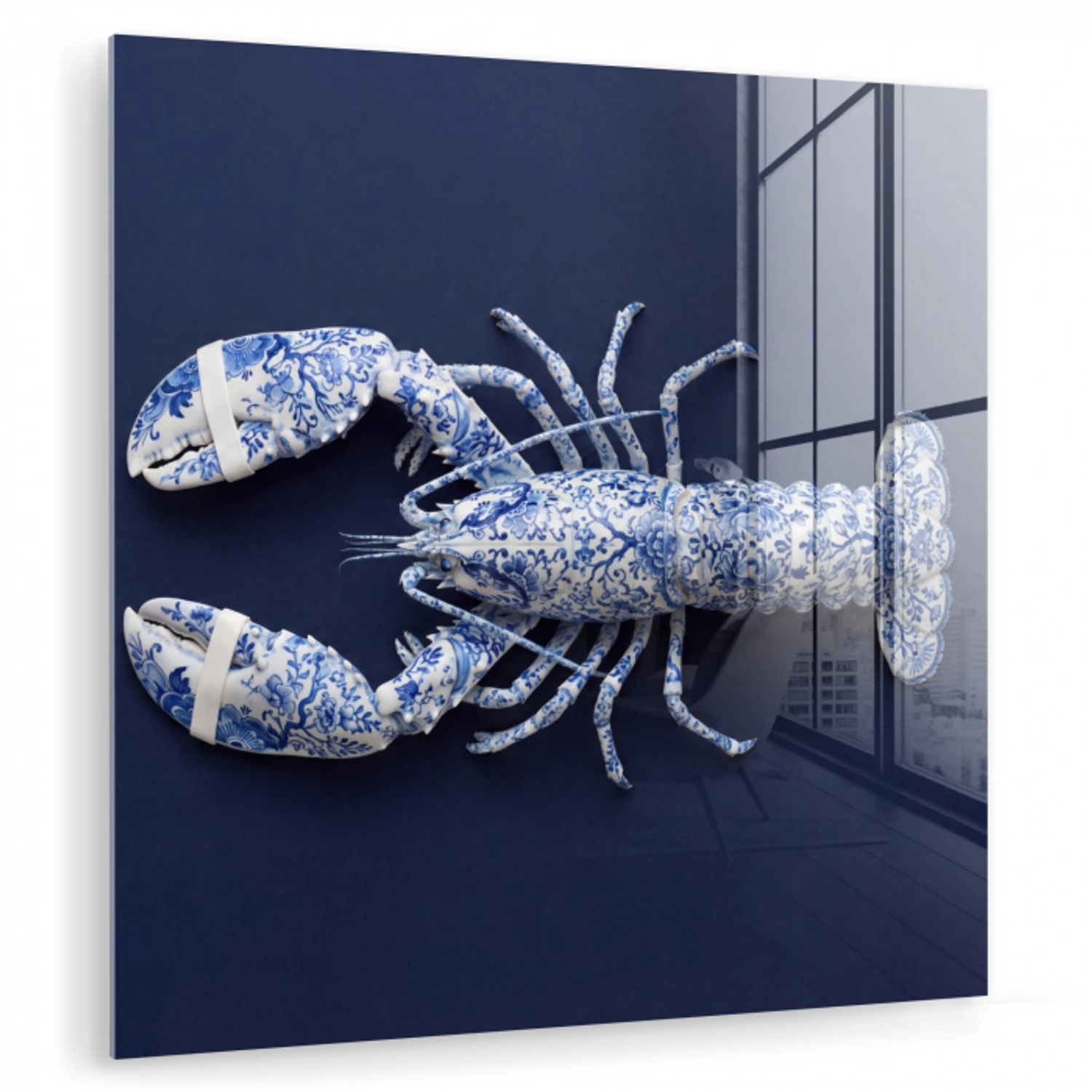 Kreeft - Porselein - Delfts - Blauw plexiglas 5mm klein -zzzproduct_nieuw