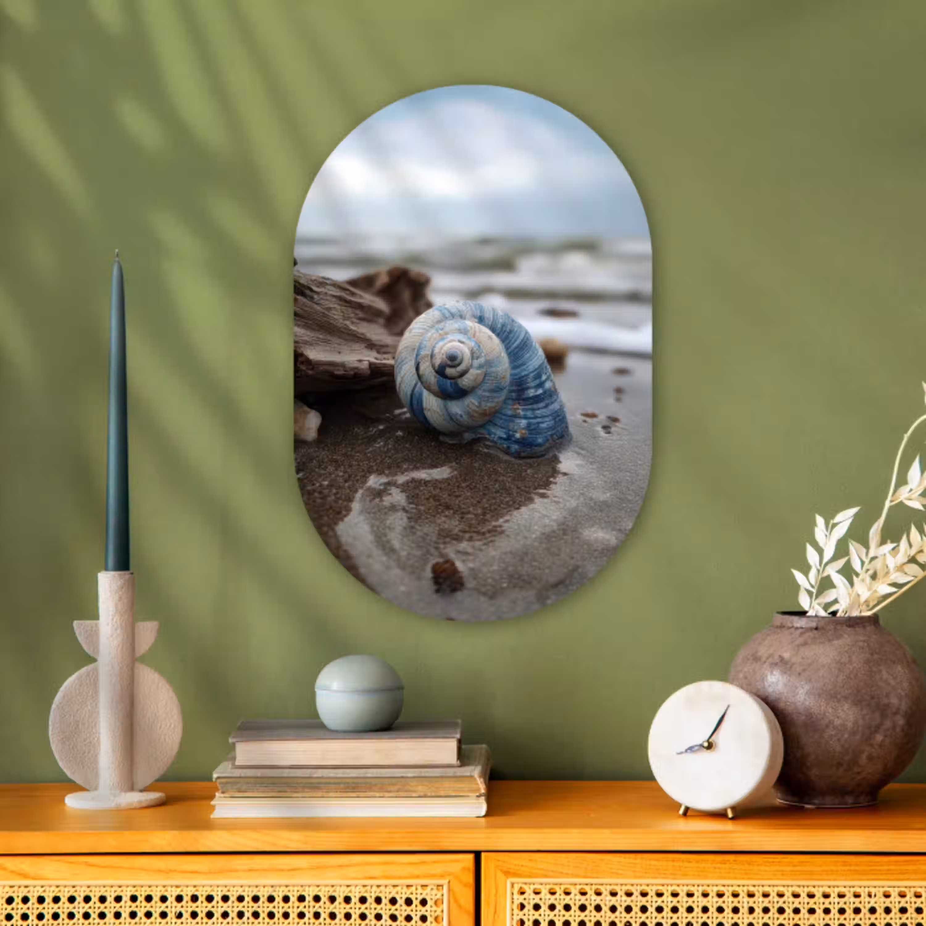 Schelp - Strand - Blauw - Zee Wandcirkel Ovaal Forex klein -sfeer2