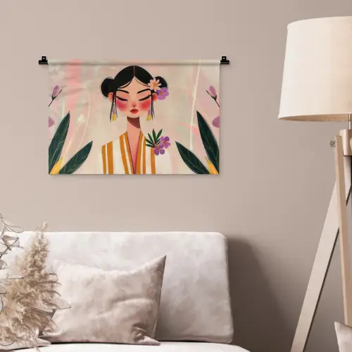 Vrouw - Bloemen - Pastel Wandkleed katoen klein -sfeer4