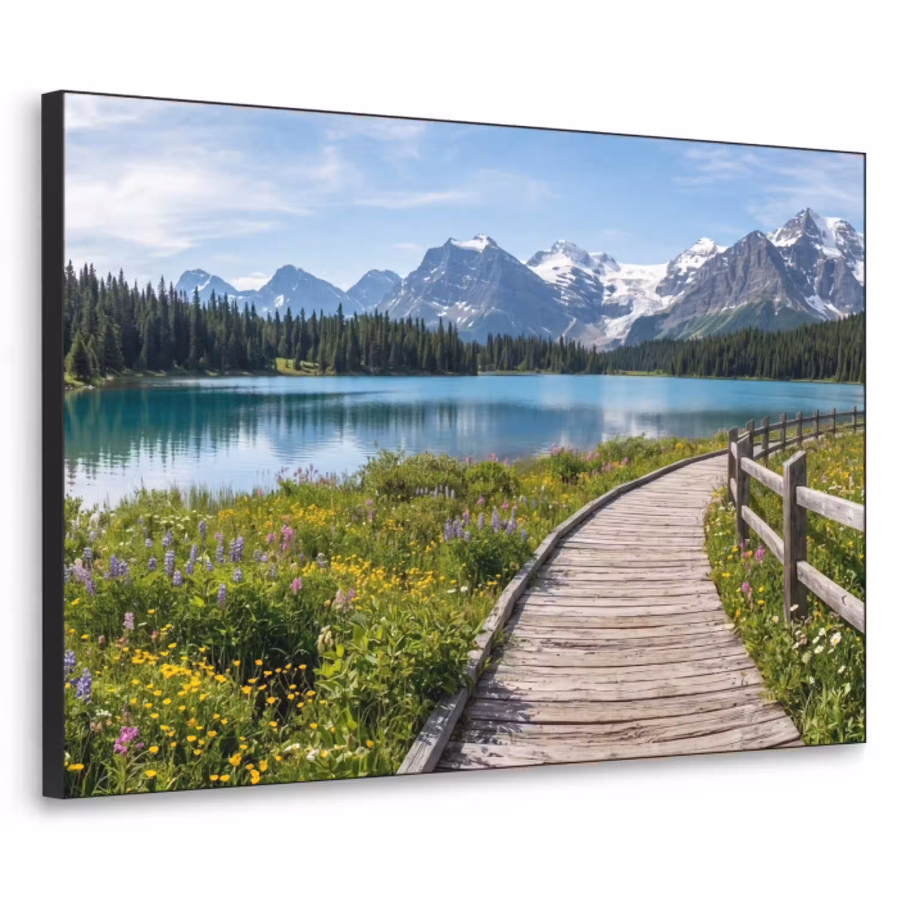 Bergen - Meer - Landschap - Blauw Textielframe zwart klein -3d