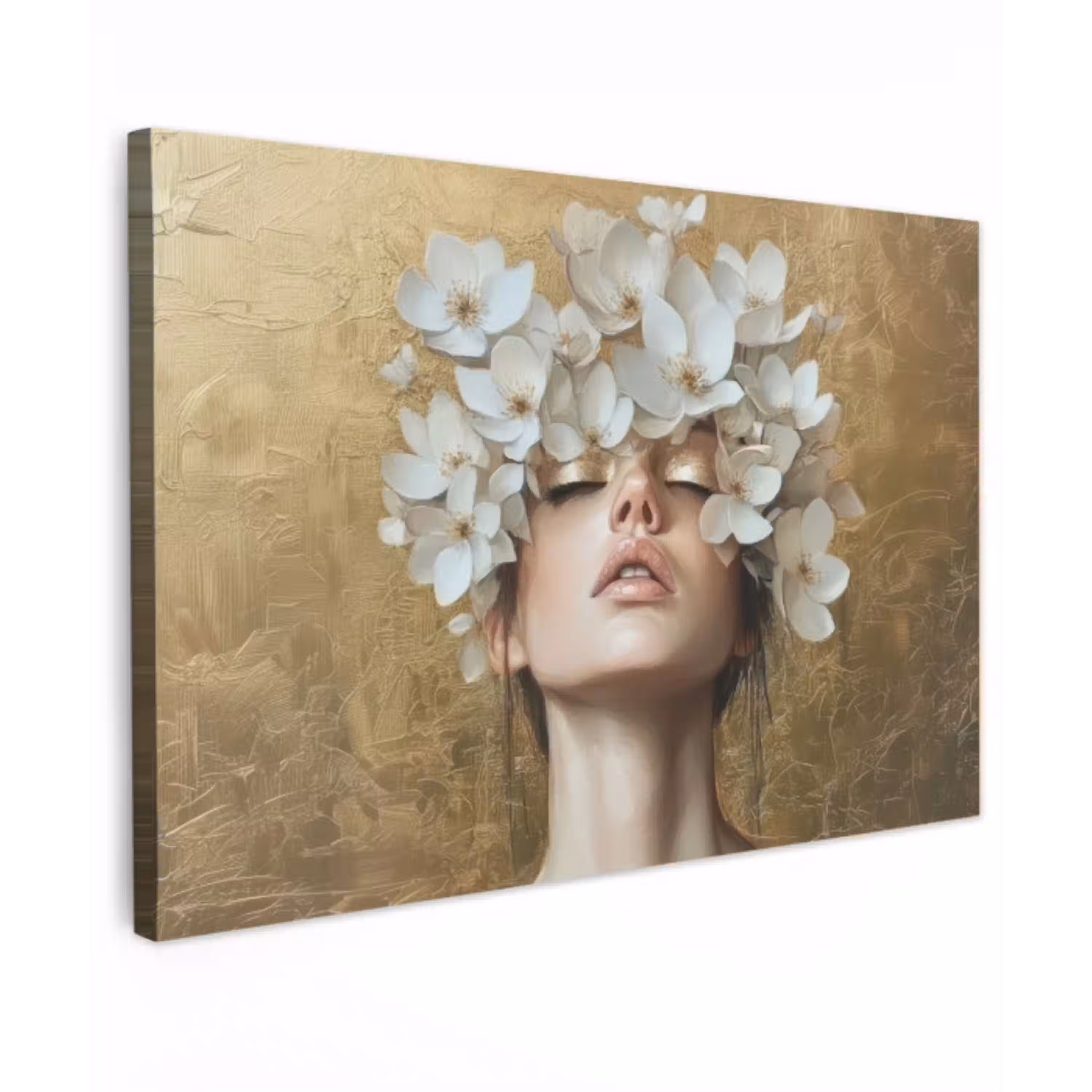Gezicht - Bloemen - Goud - Abstract canvas 2cm klein -z3d