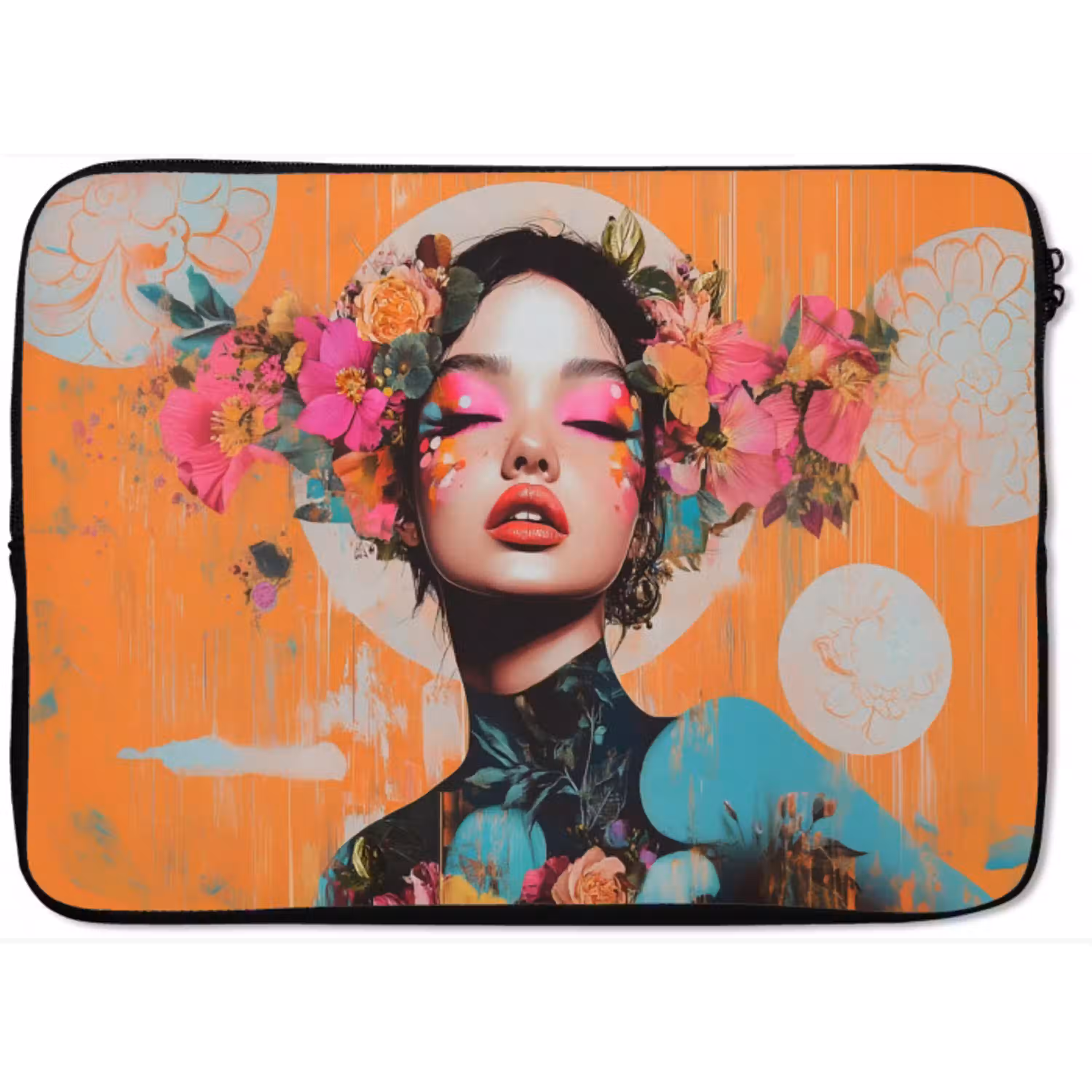 Portret - Vrouw - Abstract - Bloemen laptophoes neopreen klein -zkaufland3dotto