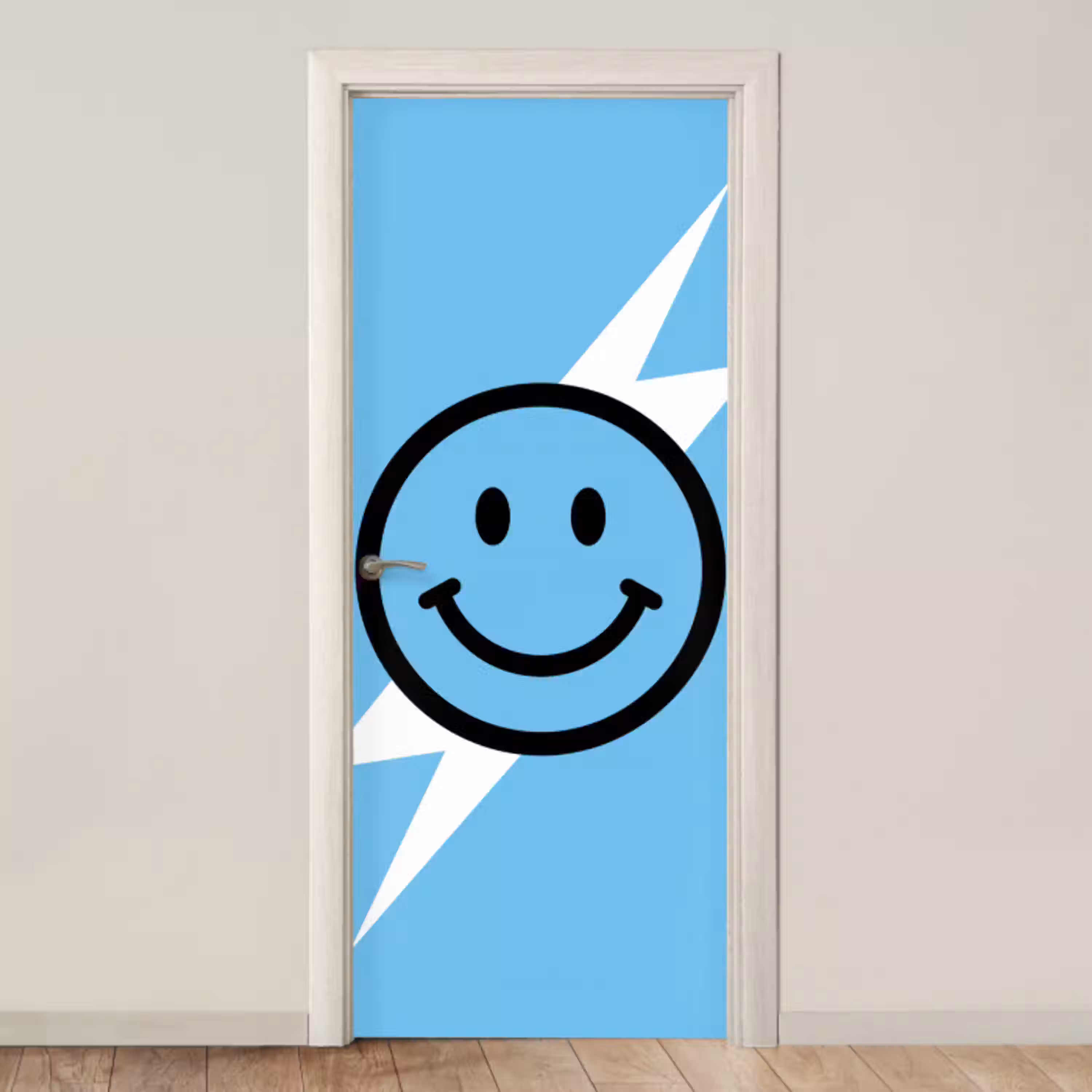 Smiley - Blauw - Bliksem deurposter klein -3d_beige