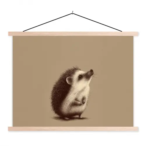 Egel - Snuitje - Bruin - Stekels textielposter latten blank klein -3d