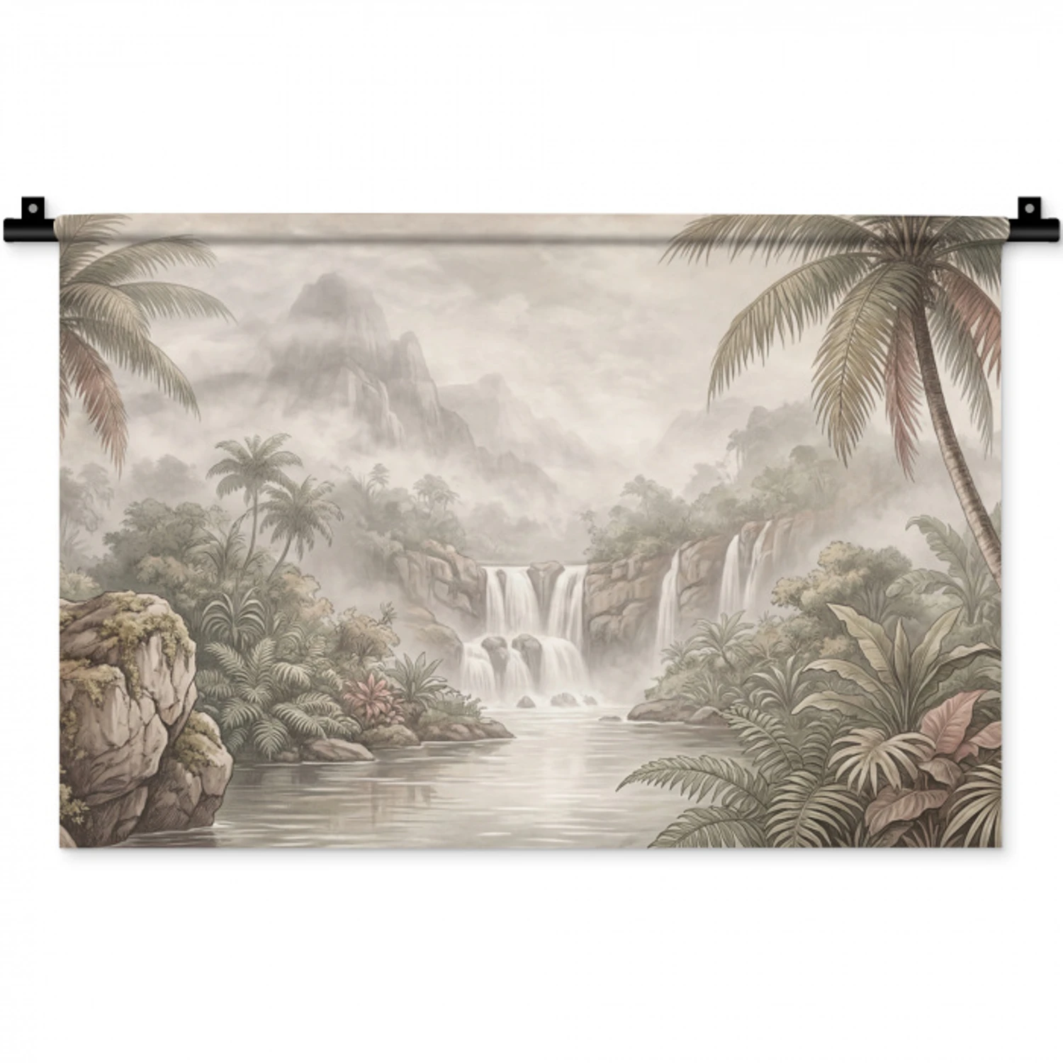 Jungle - Watervallen - Tropisch - Illustratie Wandkleed katoen klein -zz3d