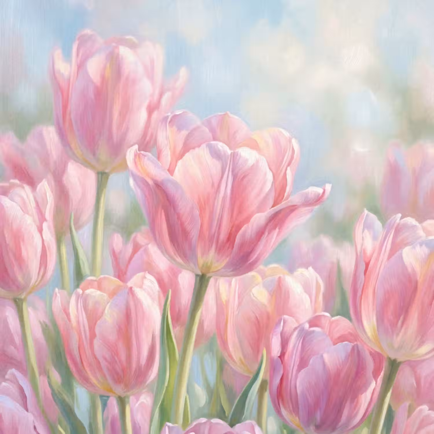 Behang - Tulpen - Veld - Lente - Roze
