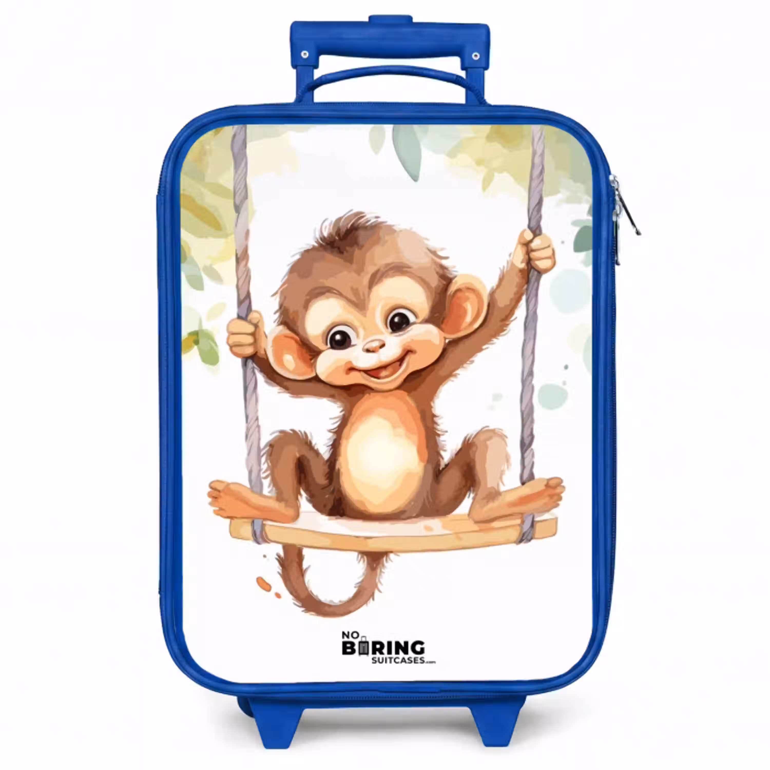 Vrolijk aapje op een schommel illustratie Kinderkoffer - Blauw klein -zzz_website3d