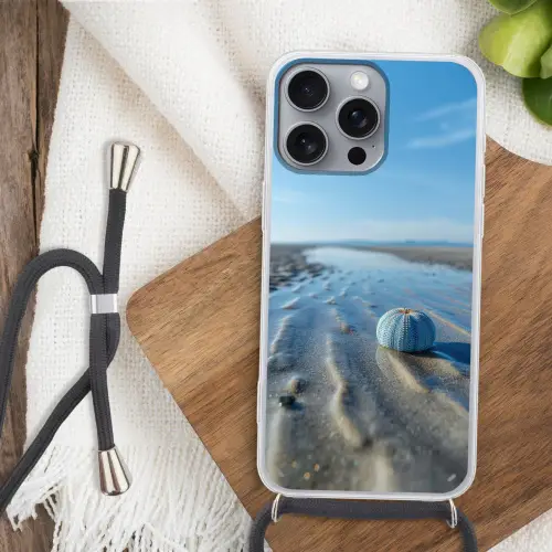 Strand - Schild - Water - Blauw Hoesje iPhone 16 Pro Max met koord klein -sfeer4
