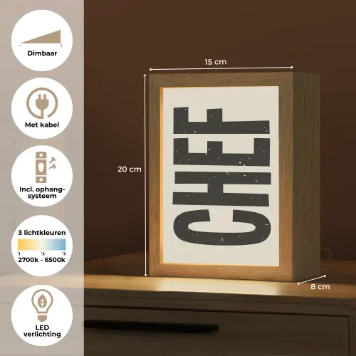 Vintage - Chef - Japandi - Zwart Light Box met kabel (Tafellamp) klein -USP_NL