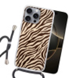 Zebra - Strepen - Bruin Hoesje iPhone 16 Pro Max met koord klein -sfeer1