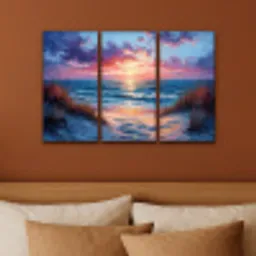 Strand - Blauw - Verf - Paars Canvas - Meerluiken 3 luik klein -sfeer2