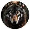 Dieren - Wolf - Portret - Zwart - Bruin Wandcirkel kunststof plaat 5mm dik klein -3d