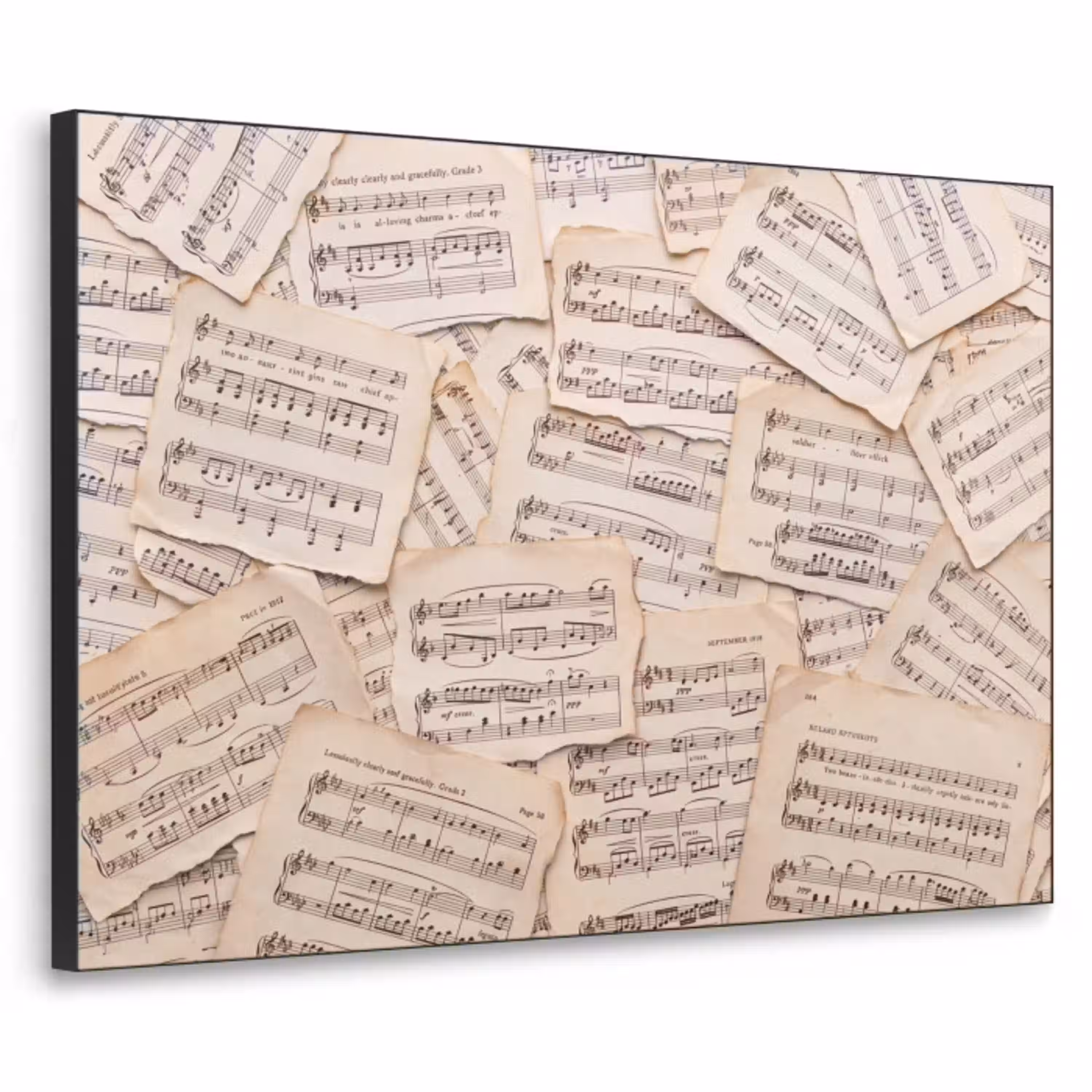 Bladmuziek - Oud - Noten - Vintage - Beige Textielframe zwart klein -3d