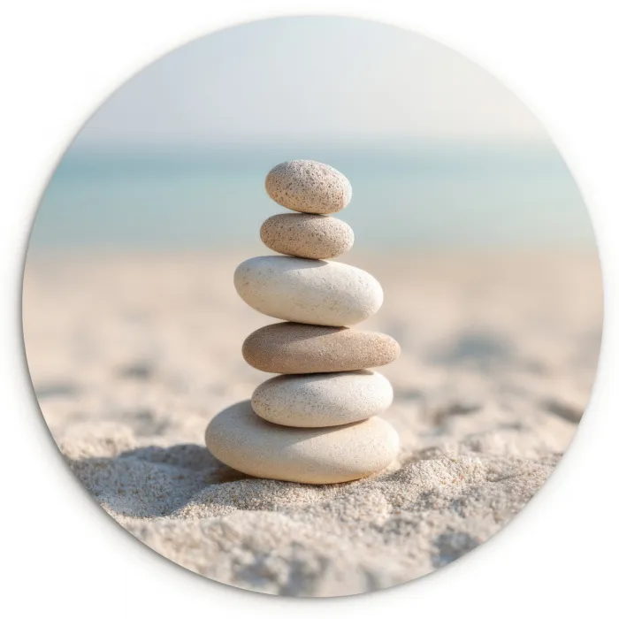 Stenen - Stapel - Zand - Zee Wandcirkel kunststof plaat 5mm dik klein -3d