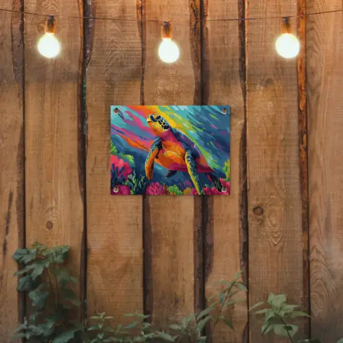 Koraal - Schildpad - Abstract - Water tuinposter los doek klein -sfeer1