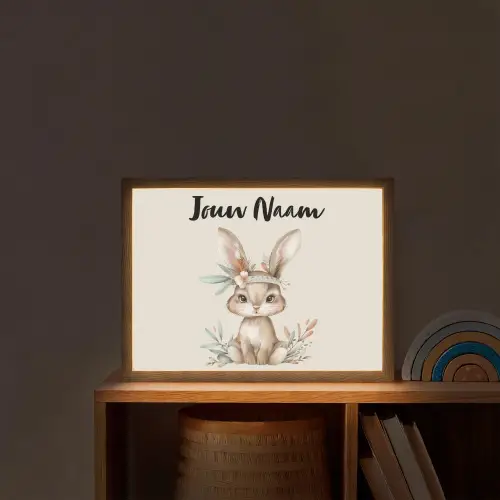 Haas - Dier - Bohemian - Pastel kleuren Light Box met batterij (Wandlamp kind) middel -sfeer1_kind