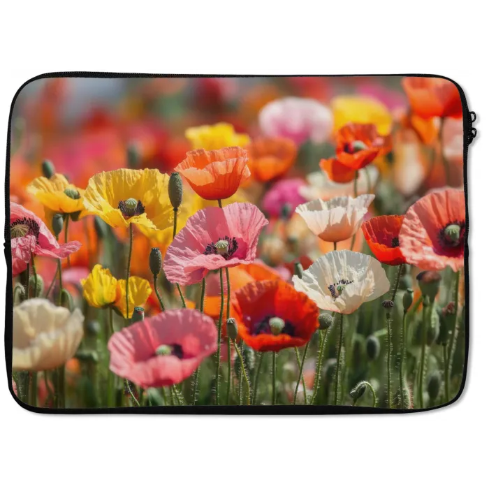 Bloemenveld - Klaprozen - Kleurrijk laptophoes neopreen klein -zkaufland3dotto