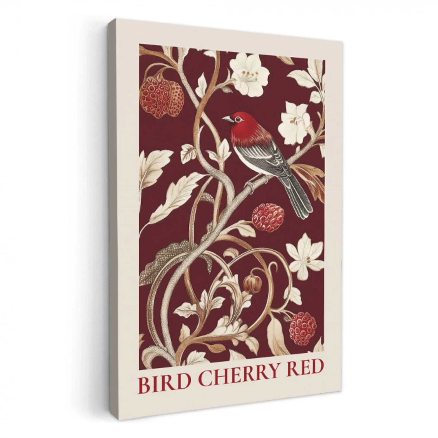 Vogel - Bordeaux - Bloemen - Bessen KitchenYeah - Keuken - Canvas klein -3d
