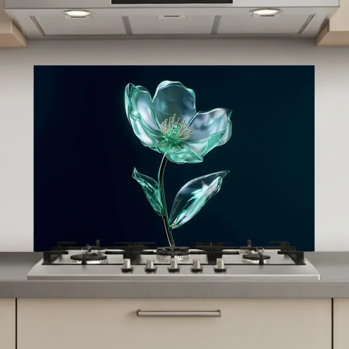 Bladeren - Bloem - Glazen - Donkerblauw keuken achterwand spatscherm klein -3d_website