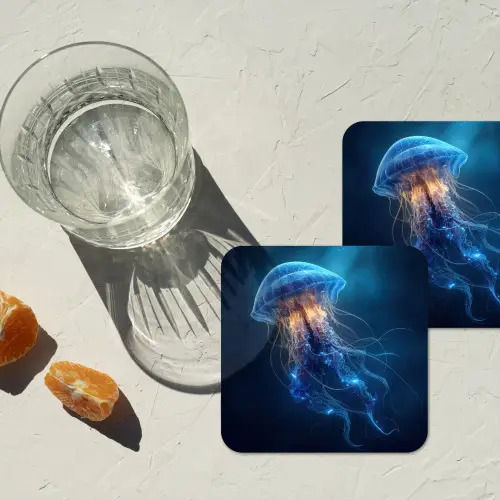 Kwal - Lichtgevend - Tentakels - Blauw onderzetter kurk middel -sfeer4