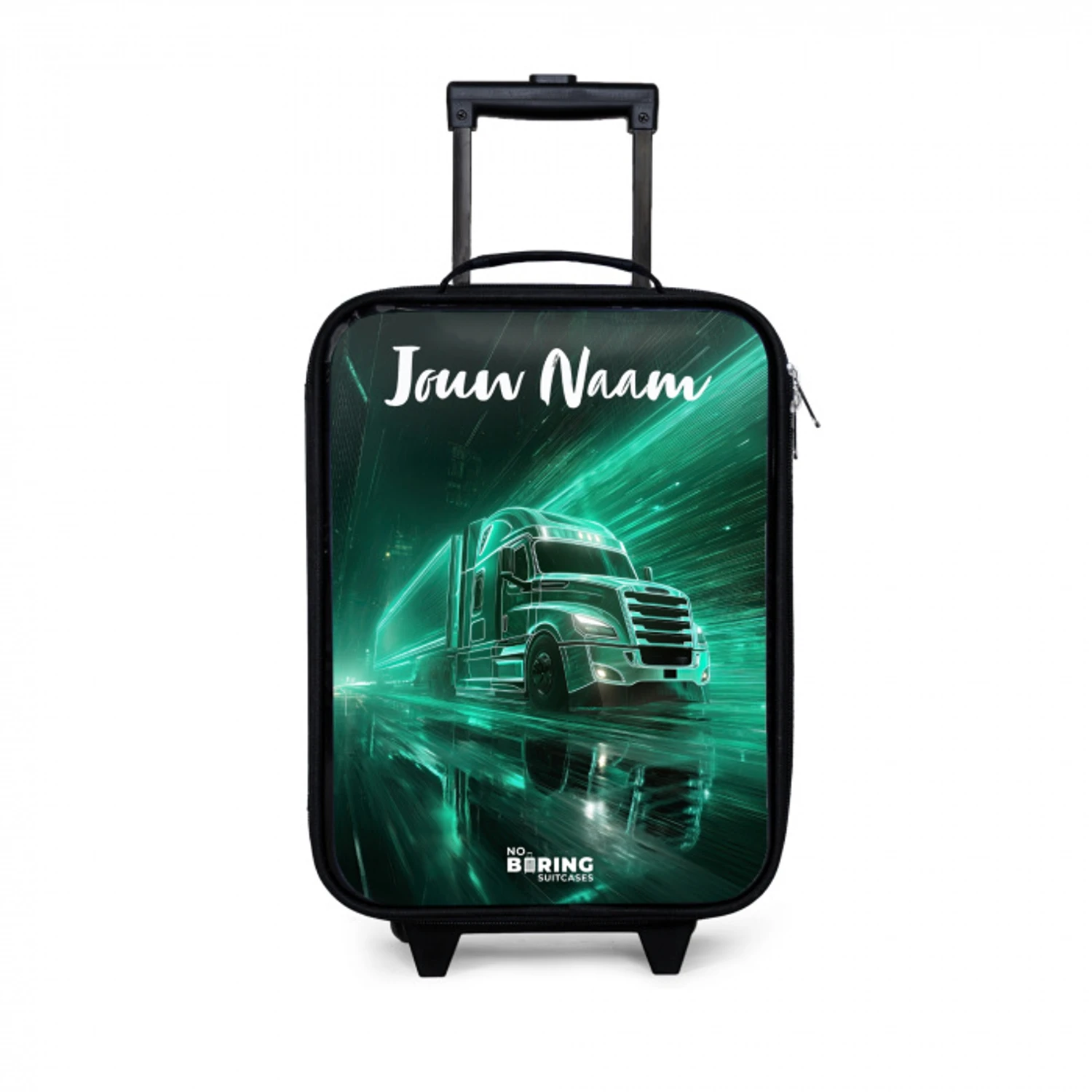 Vrachtwagen - Stad - Groen - Neon Kinderkoffer - Zwart klein -3d