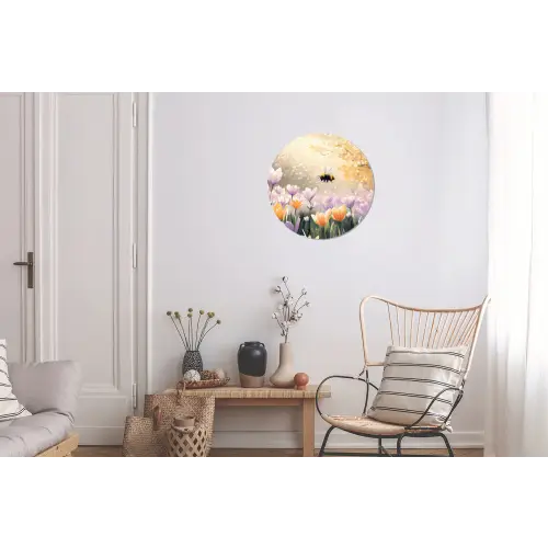 Viooltjes - bij - Zonlicht Wandcirkel aluminium klein -woonkamer