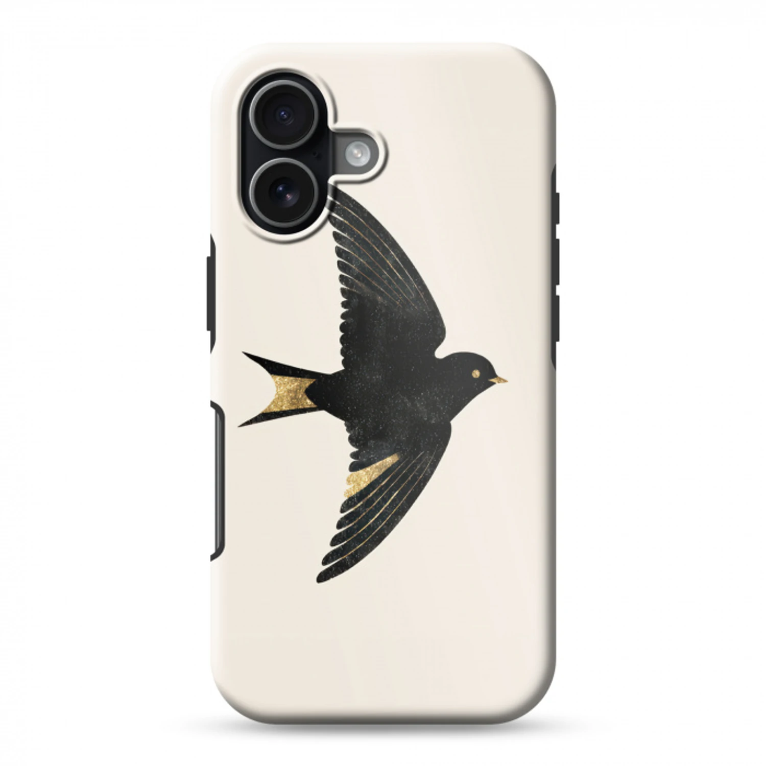 Zwarte zwaluw - Gouden accenten - Lichte achtergrond Toughcase MagSafe Apple iPhone 17 klein -3d