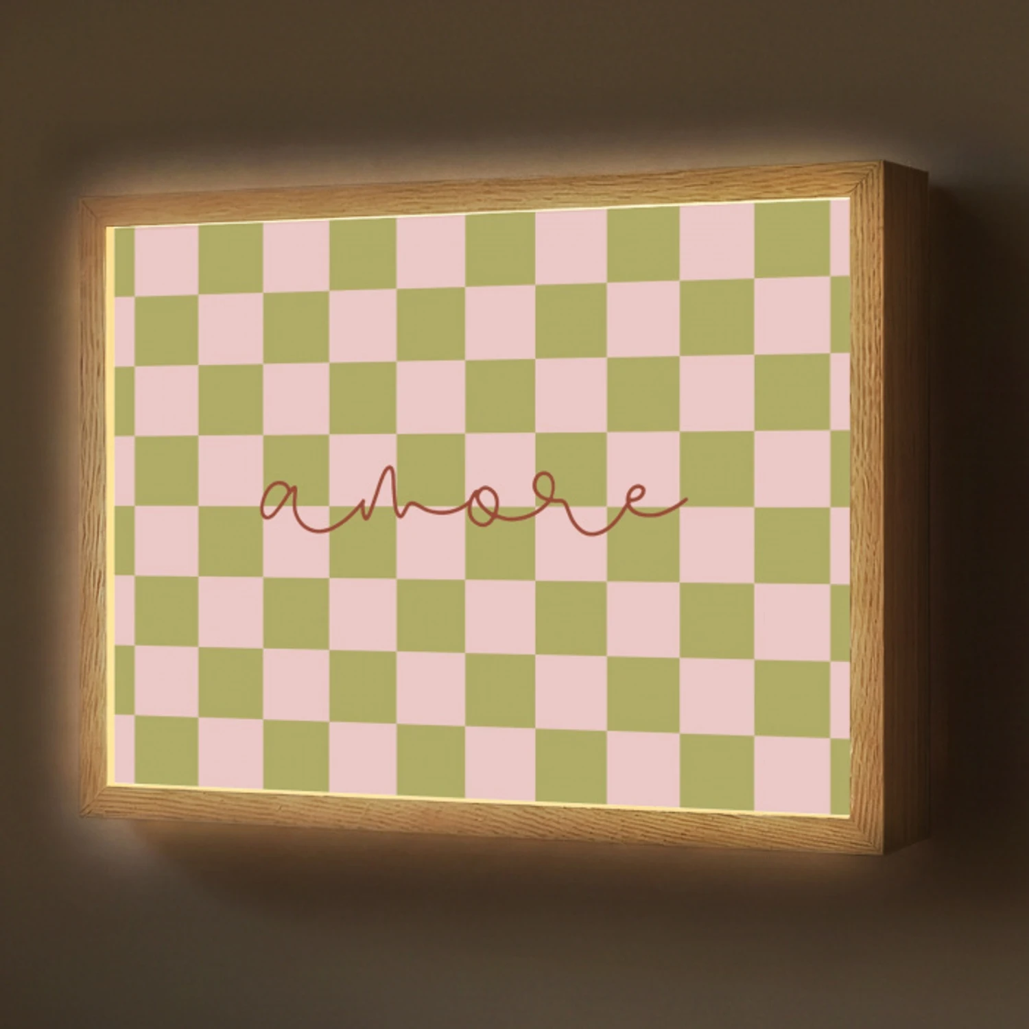 Patroon - Geblokt - Olijfgroen - Amore Light Box met batterij (Wandlamp) middel -z3d_website
