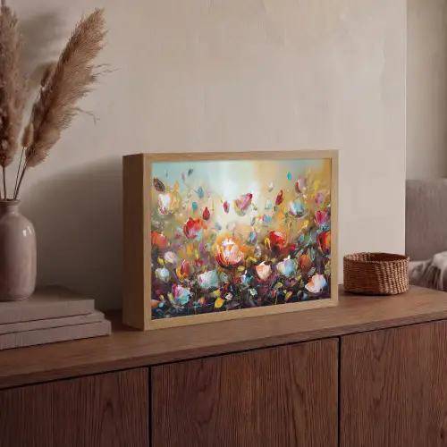 Bloemen - Kunst - Natuur - Olieverf Light Box met batterij (Wandlamp) middel -sfeer2
