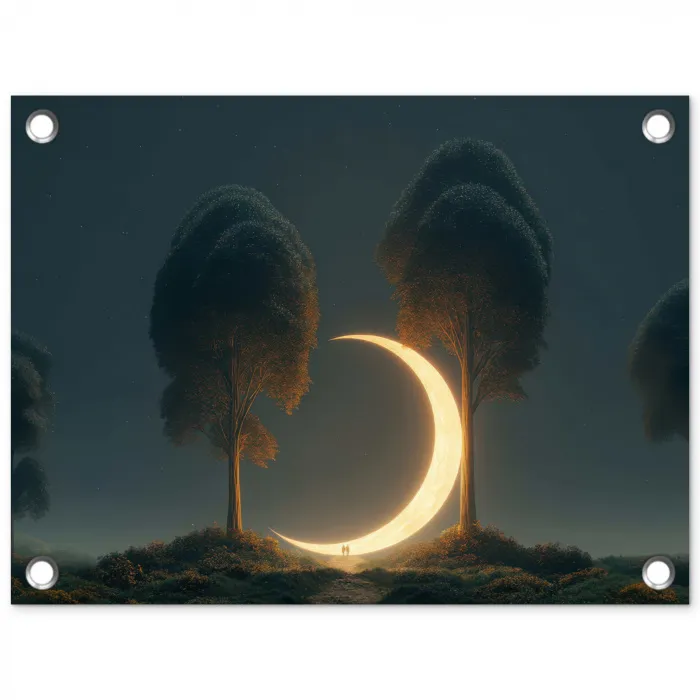 Maan - Bomen - Wandeling tuinposter los doek klein -3d