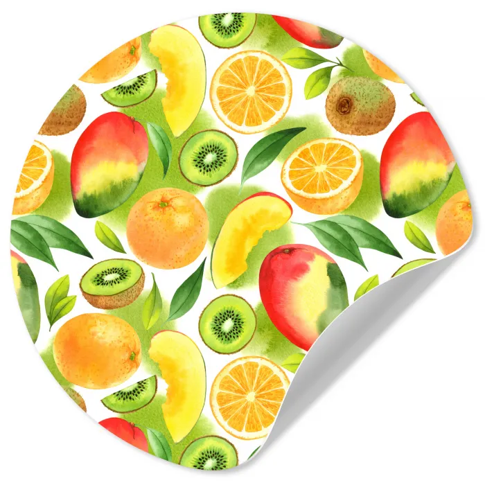 Kiwi - Sinasappel - Mango - Perzik Wandcirkel behangsticker klein 186 -3d