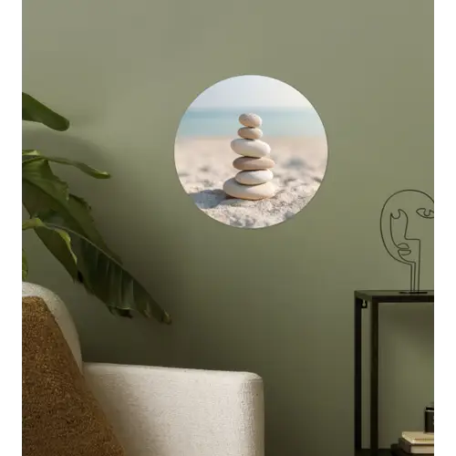 Stenen - Stapel - Zand - Zee Wandcirkel behangsticker klein -sfeer2