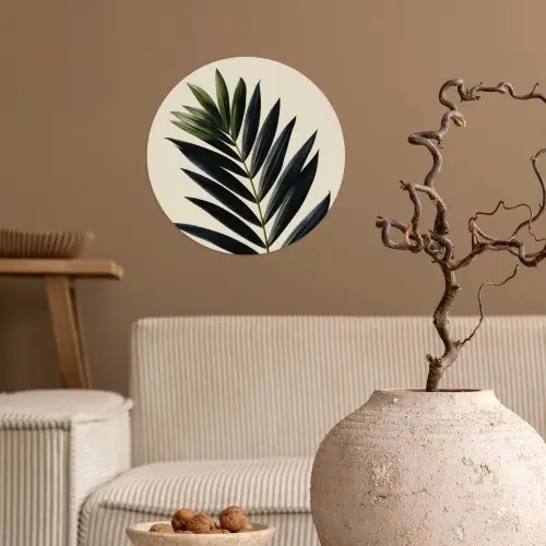 Palmblad - Donkere bladen - Subtiel Wandcirkel behangsticker klein -sfeer1