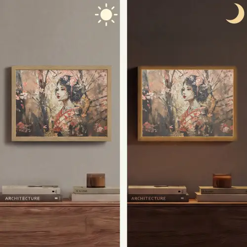 Kimono - Vrouw - kersenbomen Light Box met batterij (Wandlamp) middel -sfeer3