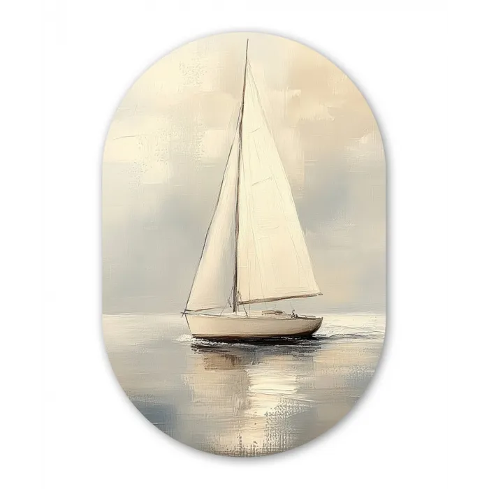 Zeilschip - Zee - Bewolkt Wandcirkel Ovaal Glas middel -3d