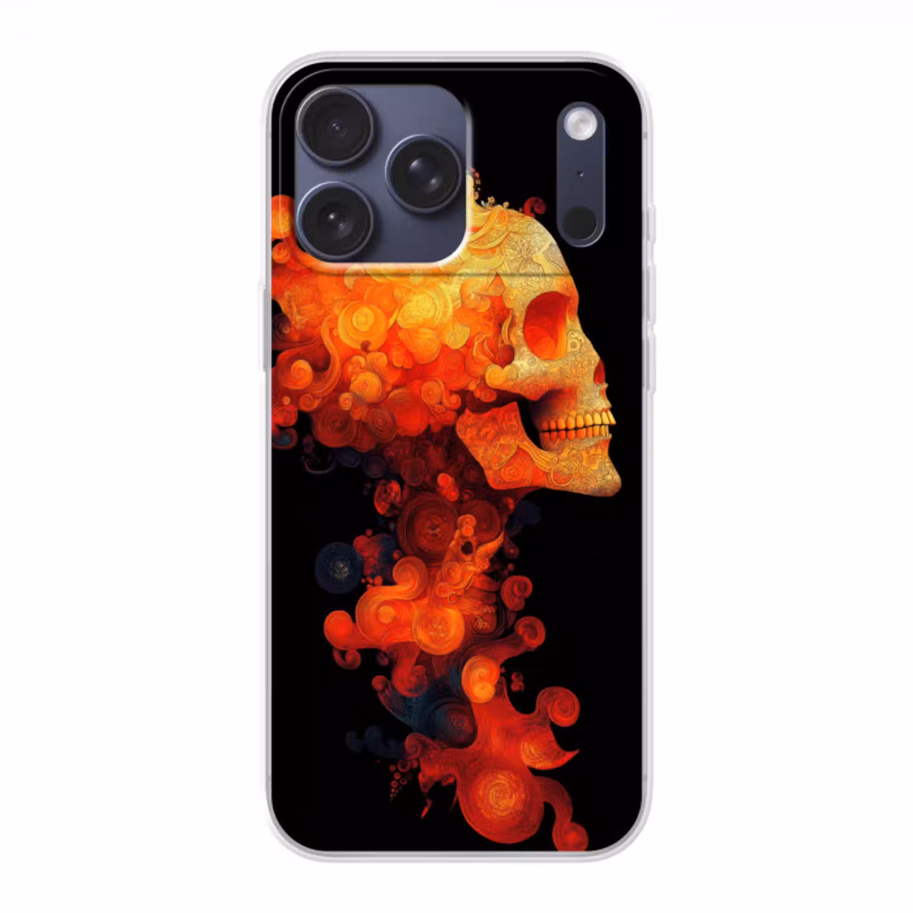 Schedel - Oranje - Zijaanzicht - Vlammen Telefoonhoesje iPhone 17 Pro Max klein -3d