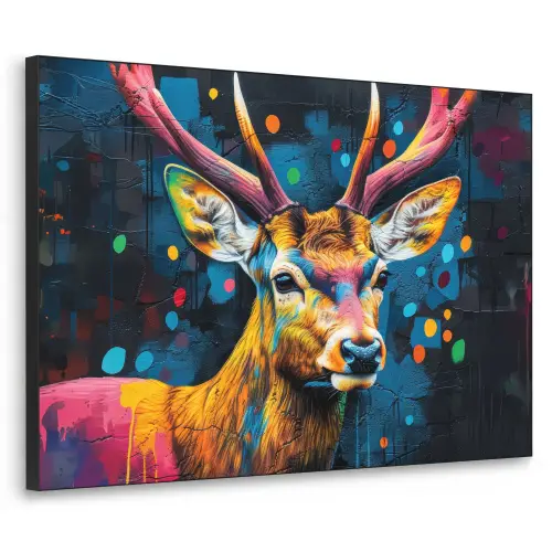Graffiti - Hert - Dier - Kleurrijk Textielframe - compleet frame klein -3d
